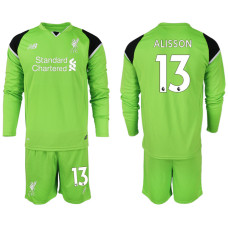 2018-19 Liverpool #13 ALISSON Green Long Sleeve Goalkeeper Soccer Jersey 2018-19 Liverpool #13 ALISSON Green Long Sleeve Goalkeeper Soccer Jersey