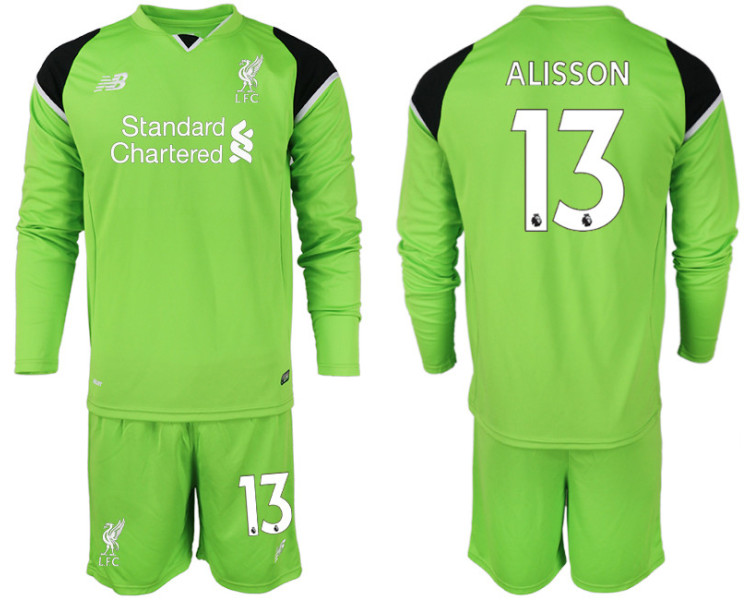 2018-19 Liverpool #13 ALISSON Green Long Sleeve Goalkeeper Soccer Jersey 2018-19 Liverpool #13 ALISSON Green Long Sleeve Goalkeeper Soccer Jersey