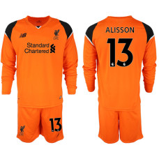 2018-19 Liverpool #13 ALISSON Orange Long Sleeve Goalkeeper Soccer Jersey