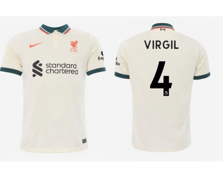 Womens 2021/22 Liverpool Away #4 Virgil Van Dijk Replica Tan Jersey Womens 2021/22 Liverpool Away #4 Virgil Van Dijk Replica Tan Jersey