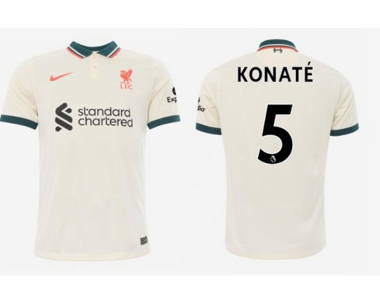 Womens 2021/22 Liverpool Away #5 Ibrahima Konate Replica Tan Jersey Womens 2021/22 Liverpool Away #5 Ibrahima Konate Replica Tan Jersey