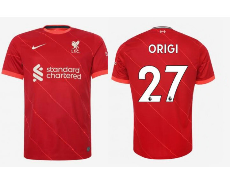 Womens 2021/22 Liverpool Home #27 Divock Origi Authentic Red Jersey Womens 2021/22 Liverpool Home #27 Divock Origi Authentic Red Jersey