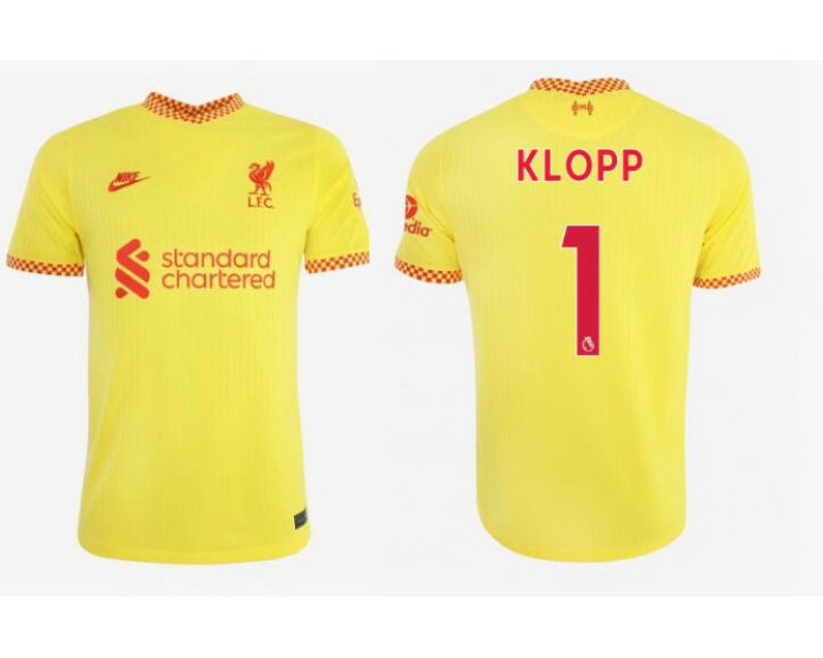 Womens 2021/22 Liverpool Third #1 M Jurgen Klopp Authentic Yellow Jersey Womens 2021/22 Liverpool Third #1 M Jurgen Klopp Authentic Yellow Jersey