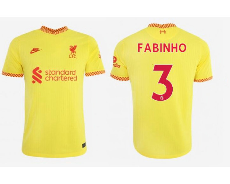 2021/22 Liverpool Third #3 Fabinho Authentic Yellow Jersey 2021/22 Liverpool Third #3 Fabinho Authentic Yellow Jersey