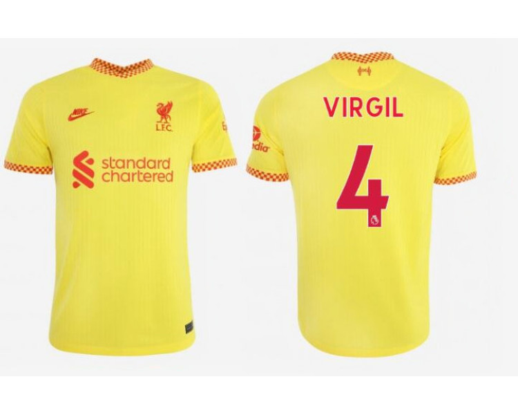 2021/22 Liverpool Third #4 Virgil Van Dijk Authentic Yellow Jersey 2021/22 Liverpool Third #4 Virgil Van Dijk Authentic Yellow Jersey