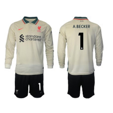 2021/22 Liverpool 1 Alisson Becker long sleeve Away White Jersey (With Shorts) 2021/22 Liverpool 1 Alisson Becker long sleeve Away White Jersey (With Shorts)