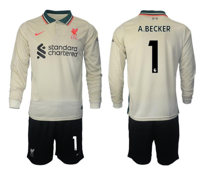 2021/22 Liverpool 1 Alisson Becker long sleeve Away White Jersey (With Shorts) 2021/22 Liverpool 1 Alisson Becker long sleeve Away White Jersey (With Shorts)