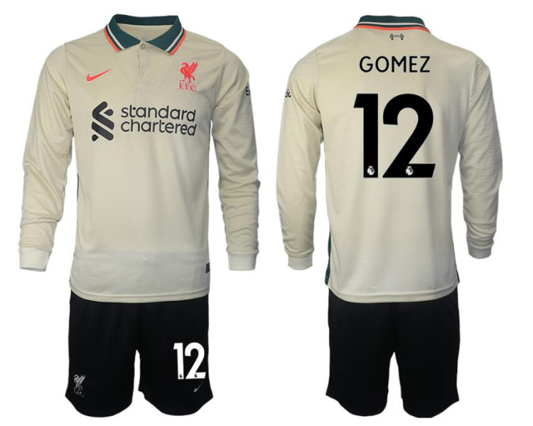 YOUTH 2021/22 Liverpool 12 Joe Gomez long sleeve Away White Jersey (With Shorts) YOUTH 2021/22 Liverpool 12 Joe Gomez long sleeve Away White Jersey (With Shorts)