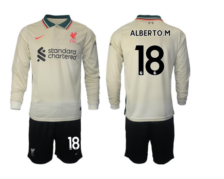 2021/22 Liverpool 18 Alberto.M long sleeve Away White Jersey (With Shorts) 2021/22 Liverpool 18 Alberto.M long sleeve Away White Jersey (With Shorts)