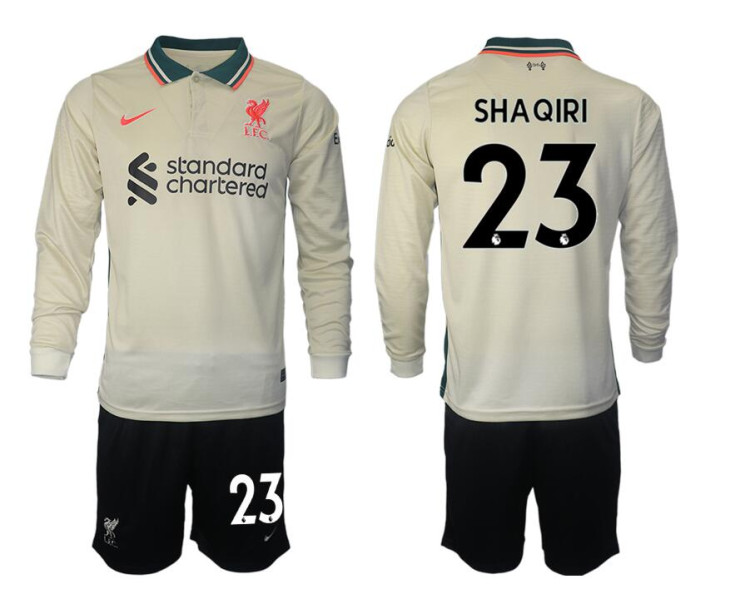 YOUTH 2021/22 Liverpool 23 Sha qiri long sleeve Away White Jersey (With Shorts) YOUTH 2021/22 Liverpool 23 Sha qiri long sleeve Away White Jersey (With Shorts)