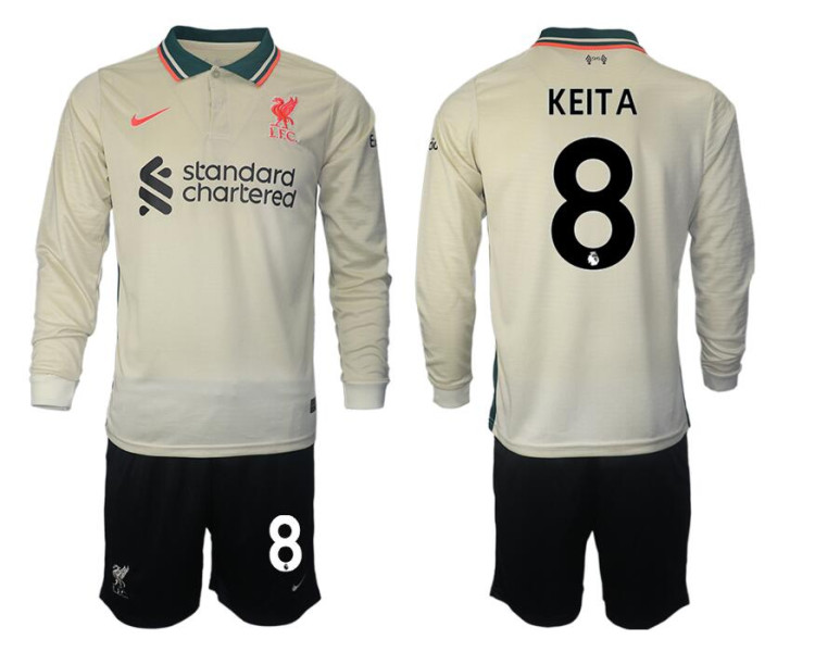 2021/22 Liverpool 8 Naby Keita long sleeve Away White Jersey (With Shorts) 2021/22 Liverpool 8 Naby Keita long sleeve Away White Jersey (With Shorts)