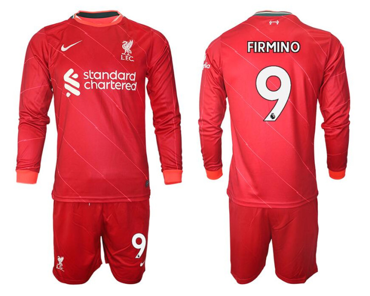 2021/22 Liverpool 9 Roberto Firmino long sleeve Home Red Jersey (With Shorts) 2021/22 Liverpool 9 Roberto Firmino long sleeve Home Red Jersey (With Shorts)