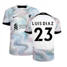 Women 2022/23 Liverpool Away LUIS DIAZ 23 Authentic White/Black Jersey