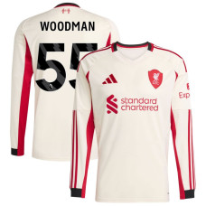 2025-2026 Liverpool Woodman FWhitedie 55 Authentic White Away Long Sleeve Jersey