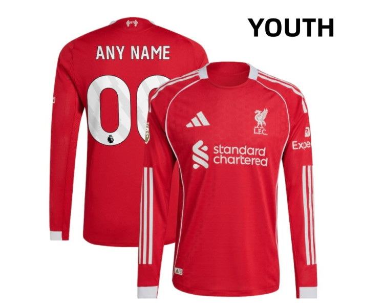 Youth Customize 2025-2026 Liverpool Authentic Red Home Long Sleeve Jersey Youth Customize 2025-2026 Liverpool Authentic Red Home Long Sleeve Jersey