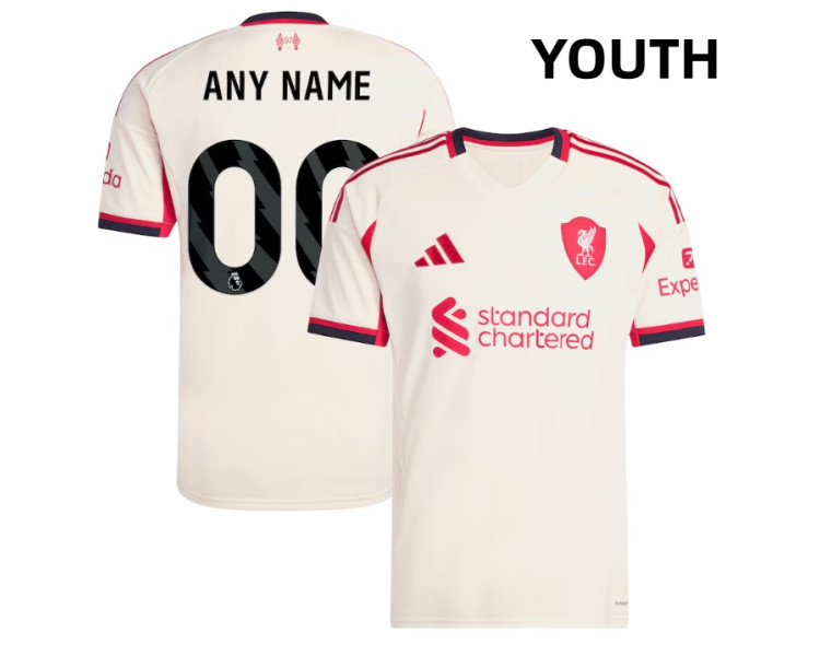 Youth Customize 2025-2026 Liverpool Replica White Away Jersey Youth Customize 2025-2026 Liverpool Replica White Away Jersey