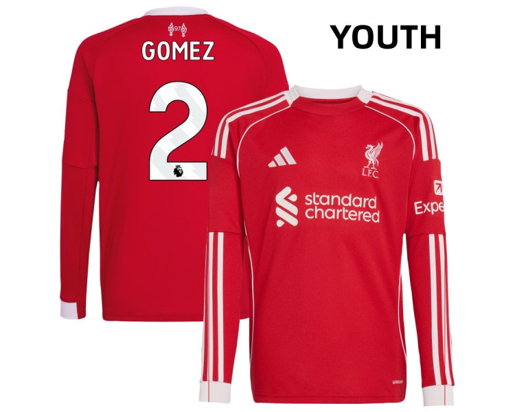 Youth 2025-2026 Liverpool Joe Gomez 2 Authentic Red Home Long Sleeve Jersey Youth 2025-2026 Liverpool Joe Gomez 2 Authentic Red Home Long Sleeve Jersey