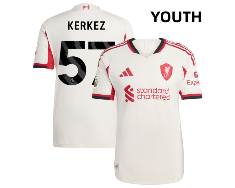 Youth 2025-2026 Liverpool Milos Kerkez 57 Authentic White Away Jersey Youth 2025-2026 Liverpool Milos Kerkez 57 Authentic White Away Jersey