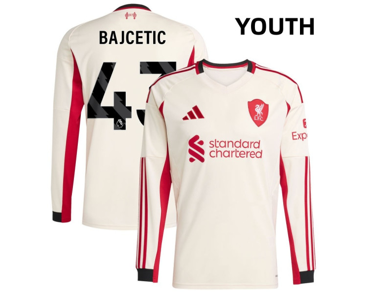 Youth 2025-2026 Liverpool Stefan Bajcetic 43 Authentic White Away Long Sleeve Jersey Youth 2025-2026 Liverpool Stefan Bajcetic 43 Authentic White Away Long Sleeve Jersey