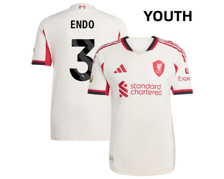 Youth 2025-2026 Liverpool Wataru Endo 3 Replica White Away Jersey Youth 2025-2026 Liverpool Wataru Endo 3 Replica White Away Jersey