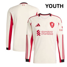 Youth 2025-2026 Liverpool Authentic White Away Long Sleeve Jersey