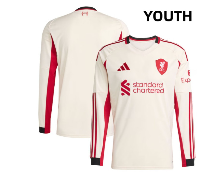 Youth 2025-2026 Liverpool Authentic White Away Long Sleeve Jersey Youth 2025-2026 Liverpool Authentic White Away Long Sleeve Jersey