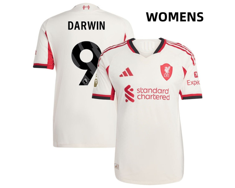 Women's 2025-2026 Liverpool Darwin Nunez Darwin 9 Authentic White Away Jersey Women's 2025-2026 Liverpool Darwin Nunez Darwin 9 Authentic White Away Jersey
