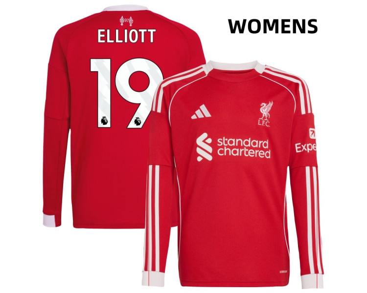 Women's 2025-2026 Liverpool Elliott Harvey 19 Authentic Red Home Long Sleeve Jersey Women's 2025-2026 Liverpool Elliott Harvey 19 Authentic Red Home Long Sleeve Jersey