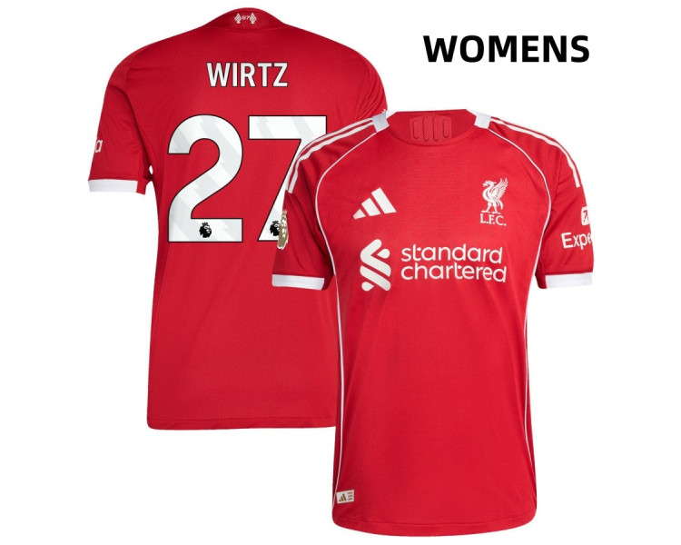 Women's 2025-2026 Liverpool Florian Wirtz 27 Authentic Red Home Jersey Women's 2025-2026 Liverpool Florian Wirtz 27 Authentic Red Home Jersey