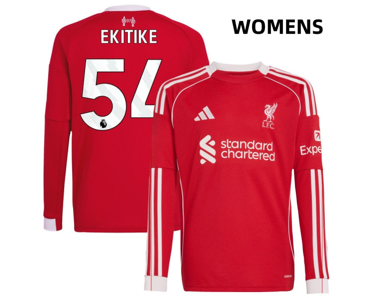 Women's 2025-2026 Liverpool Hugo Ekitike 54 Authentic Red Home Long Sleeve Jersey Women's 2025-2026 Liverpool Hugo Ekitike 54 Authentic Red Home Long Sleeve Jersey
