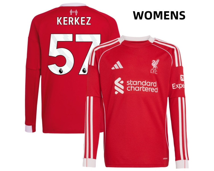 Women's 2025-2026 Liverpool Milos Kerkez 57 Authentic Red Home Long Sleeve Jersey Women's 2025-2026 Liverpool Milos Kerkez 57 Authentic Red Home Long Sleeve Jersey